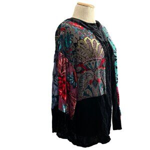 Chicos Women's S/M Travelers Velvet Floral Patchwork Open Front Kimono Jacket